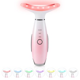 ELISHINE 7 Color Neck Face Massager - Facial Massager Tool for Skin Care at Home, Vibrating Face Massager with Thermals, Pink