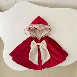Infant Christmas Cape Baby Fleece Winter Thick Kids Christmas Cape - Free Size (0-4 Years) Cherry Red 4ea