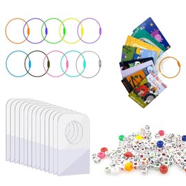 Yamobi Card Holder for Yoto Card Holder, Rings and Tabs, Pack of 50 Yoto Player Card Holder with 10 Loops, 200 Pieces DIY Bead Travel Bag for Children with Yoto Accessories, Card Holder