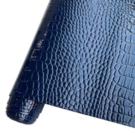 HYANG Dark Blue Glossy Embossed Crocodile Texture PU Faux Leather Roll 12 "x 53" Very Suitable for Making Crafts, Leather Earrings, Different DIY Projects
