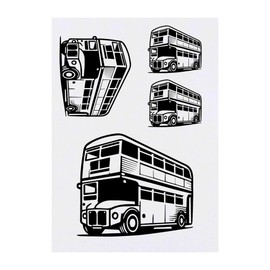 4 x 'Double Decker Bus' Temporary Tattoos - Water Resistant, Skin-Safe, Non-Toxic Transfers, Mixed Sizes (TO00074148)