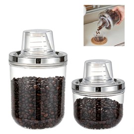 CINPIUK 2 Pack Clear Coffee Canister with Lid & Measuring Cup - Airtight Storage Containers with Slanted Spout Kitchen Countertop Organizer for Coffee, Beans, Sugar, 47oz & 30oz