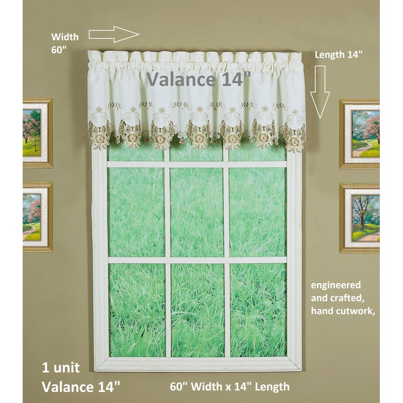 Today's Curtain Verona Reverse Embroidery Valance, 14", Ecru/Antique
