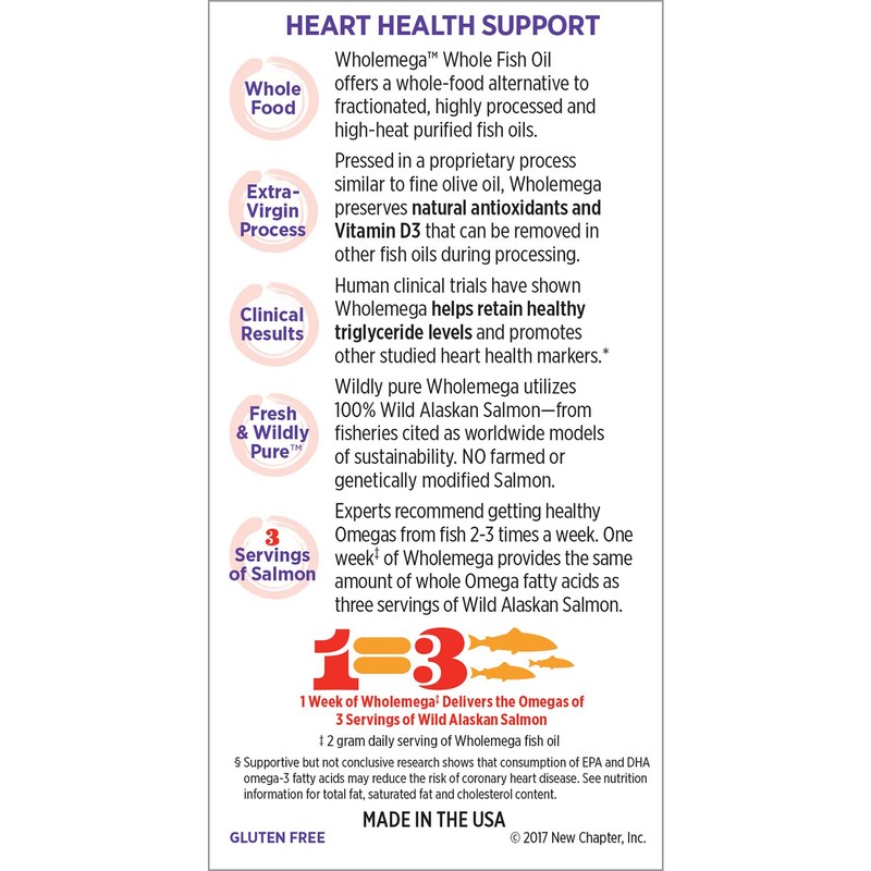 New Chapter Wholemega Fish Oil Supplement Softgels, Wild Alaskan Salmon