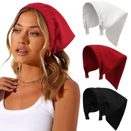 AWAYTR 3pcs Hair Bandana for Women Girls Solid Color Hair Scarf Headband Double Layer Chiffon Triangle Head Kerchief Headband Boho Hair Band (Solid Color (Black/White/Red))