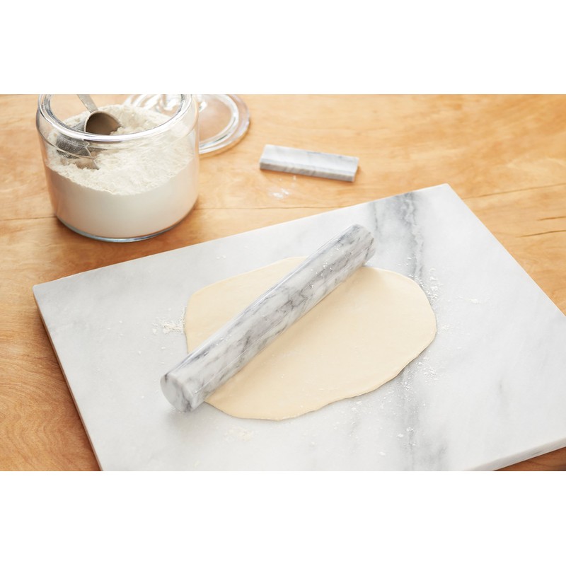 Fox Run French Marble Rolling Pin with Base, White, 3