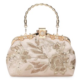 UBORSE Women's 1920s Vintage Clutch Purse Beaded Evening Bag Sequin Top-Handle Handbag Clutch for Wedding Champagne