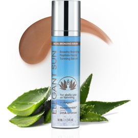 Elegant Sun Bronceado Playero - Loción Facial Autobronceadora Con Péptidos, Sérum Bronceador Gradual Con Dha Y Crema Hidratante Facial Diaria Con Colágeno, Niacinamida, Exosomas, Ligero Tinte, Brillo