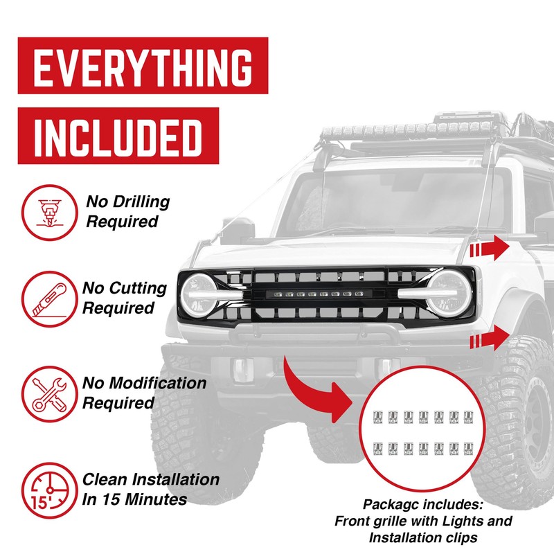 AMERICAN MODIFIED Front Armor Grille Compatible with 2021-2023 Ford Bronco,