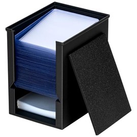 Toploader Dispenser & Penny Sleeve Holder - Dual Compartment Holds 250 Penny Sleeves & up to 50 Top Loaders, Stackable Card Storage Box with Dustproof Lid (Black)