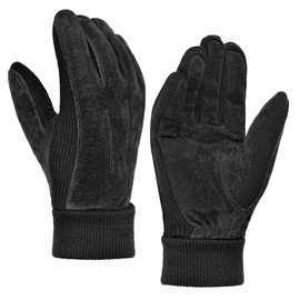 Harssidanzar Mens Winter Gloves Thermal Wool Fleece Lined Suede Gloves SM045US,Black,Size L