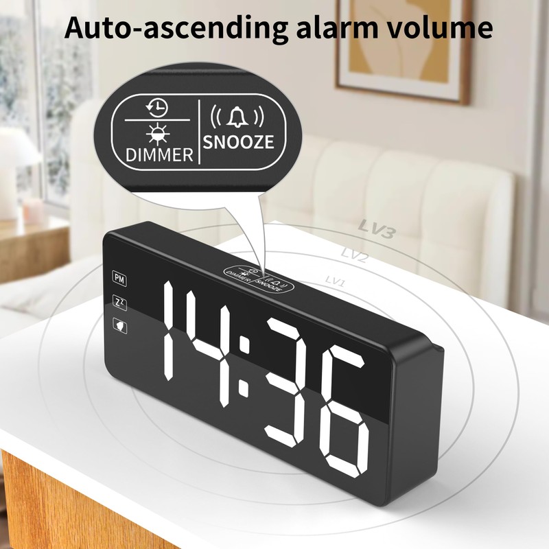 KWANWA Small LED Digital Alarm Clock Plug in for Bedrooms