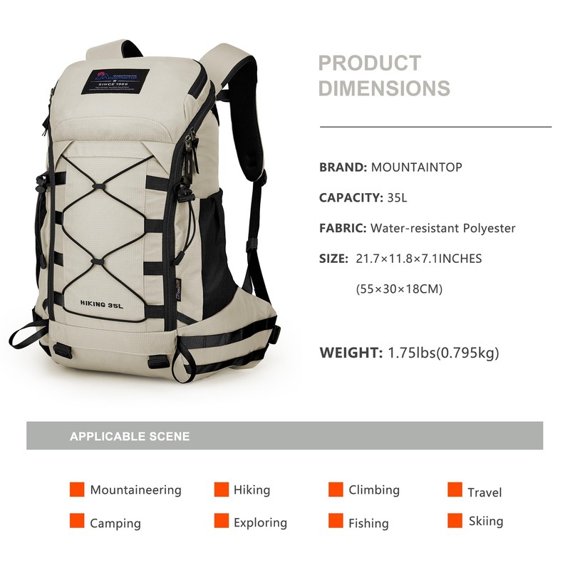 Mountaintop 35L Hiking Backpack Traveling Daypack Men Women for Outdoor