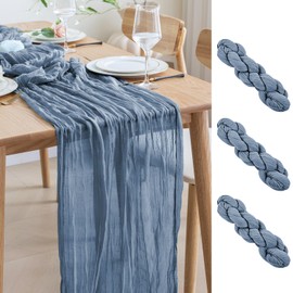 Asee'm 3pcs Cheesecloth Table Runner 120 Inches Dusty Blue Boho Gauze Cheese Cloth Runner 10FT Rustic Sheer Table Runners for Centerpiece Wedding Baby Shower Spring Easter Decoration