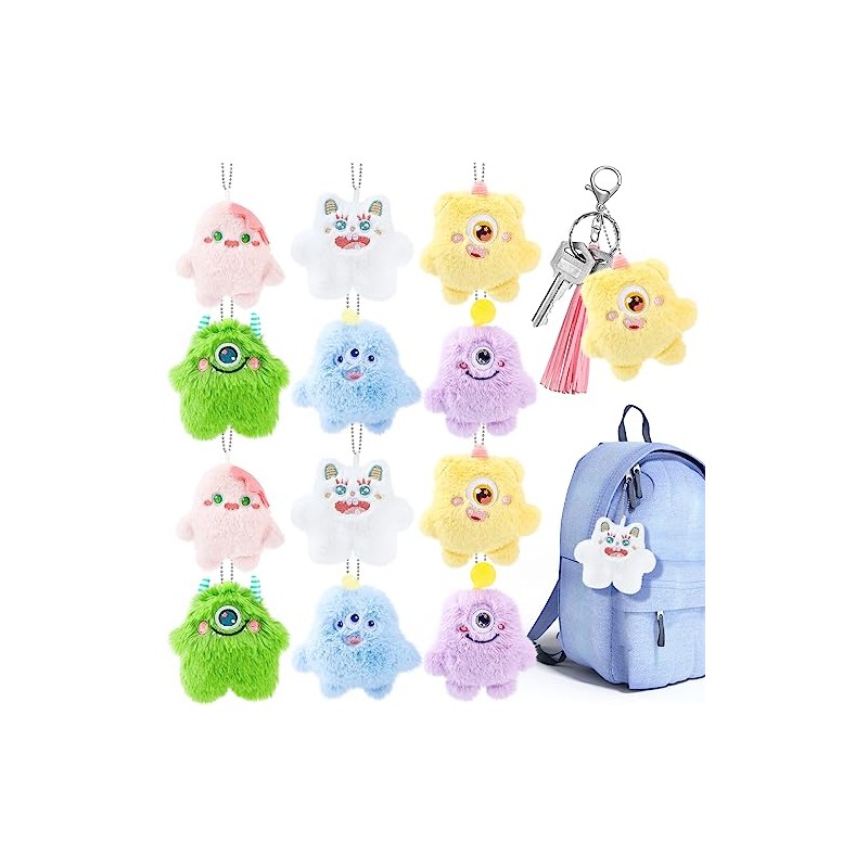 Hungdao 12 Pcs Mini Plush Keychains - Cute Animal Designs