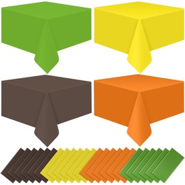 24Pcs Plastic Fall Tablecloth Yellow Orange Green Coffee Rectangle Tablecloths Disposable Table Covers for Autumn Harvest Thanksgiving Day Family Birthday Baby Shower Party Decoration, 54x108inch
