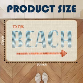 Chicimln Coastal Beach Door Mat, Summer Ocean Non-Slip Linen Doormat Outdoor Indoor Entrance, Blue Orange Beach Nautical Welcome Mats Rugs for Entryway Front Door Porch, 17x30 Inch