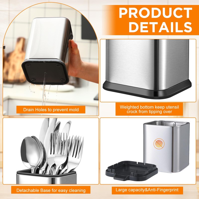 MorningRo 2 Pcs Kitchen Utensil Holder for Countertop Stainless Steel