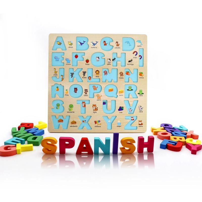 Mayaphilos Wooden Alphabet Puzzle, Spanish Alphabet Puzzle, Preschool Learning Activity,