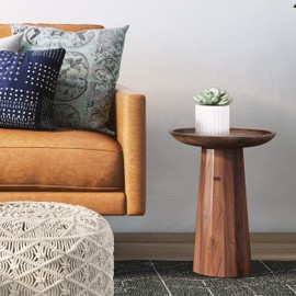 SIMPLIHOME Dayton SOLID MANGO WOOD 13 inch Wide Round Wooden Accent Table in Light Cognac, Fully Assembled, for the Living Room and Bedroom