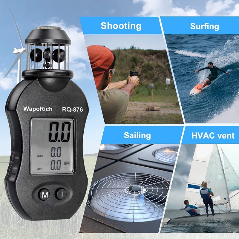 WapoRich Mini Wind Gauge, 360° Cup Anemometer Handheld Wind Gauge