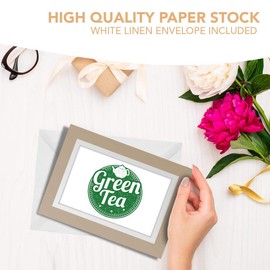 Greeting Cards Biege (Insert) - Green Tea Healthy Organic Tea Cup Blank Greetings Card Birthday Kids Party Boys Girls #5171