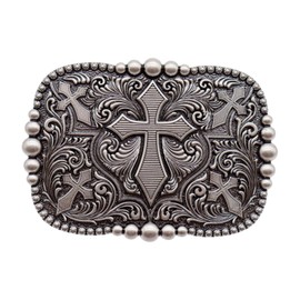 Men Western Fashion Belt Buckle Antique Silver Metal Religious Style Cross Religious Style