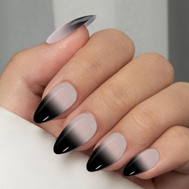 Hadutrek Press On Nails- Black French, Short Almond French Tip Nails, Stick On Nails for Women Girls Gift, Reusable Short Glue On Nails Kit