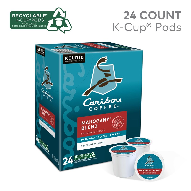 Caribou Coffee Mahogany, Single-Serve Keurig K-Cup Pods, Dark Roast Coffee,