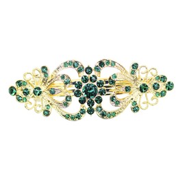 Faship Gorgeous Green Crystal Hearts Floral Hair Barrette