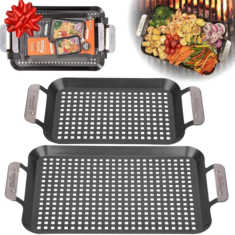 Camerons BBQ Grill Topper Grilling Pans (Set of 2)- Non-Stick