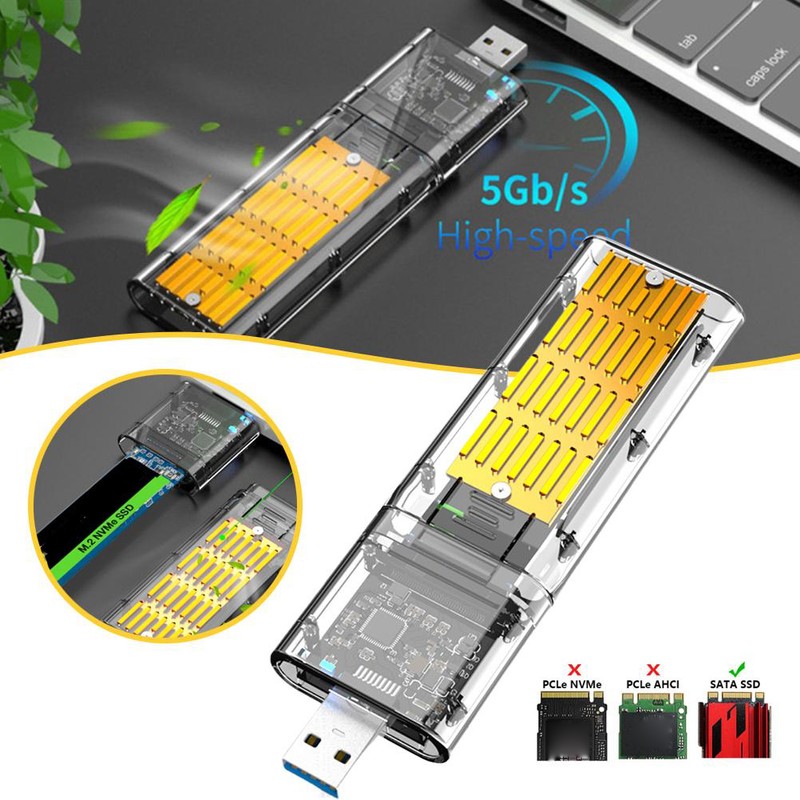 Transparent TYPEC Gen1 SSD Enclosure M.2 NGFF State Hard Drive