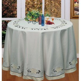 Creative Linens Embroidered Floral Cutwork Applique Tablecloth 88" Round Ivory Holiday
