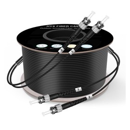 500FT/150M ST to ST Outdoor Armored Fiber Optic Cable, Direct Burial Industrial TPU Duplex Singlemode Fiber Patch Cable, 2 Core OS2 9/125um Optic Internet Cable with Pulling Eye Kit, OD-5mm, Black