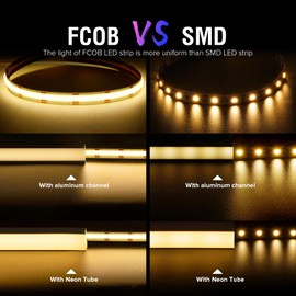BTF-LIGHTING FCOB COB CCT Flexible High Density LED Strip 9.8FT 640LED/m Tunable 3000K-6000K CRI 90+ Dimmable LED Light Ribbon for Bedroom Kitchen Indoor Decoration DC12V(No Adapter or Controller)