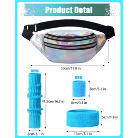 Clundoo 80s Outfit Women's Bum Bag Neon 90s 80s Outfit Women's Set with Bum Bag Women's Headband, Leg Warmers, Gloves for 80s 90s Costume Party Carnival (Blue)