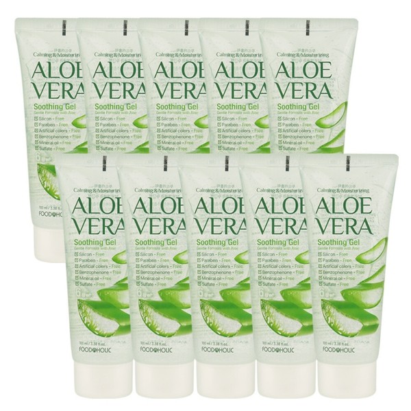 (10ea) Foodaholic Aloe Vera Soothing Gel 100ml/Tube Portable, Contains Centella