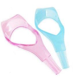 2 PCS Plastic 3 in 1 Eyelash Tool Mascara Applicator Guard Eyelash Comb Makeup Tool for Eyelash Lash Extensions Lifting Curling (Pink + Blue)