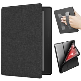 ERUNTO Case for 7 Inch Kindle Oasis 2/3, TPU Case with Fabric Texture and Double Hand Strap on the Back, Magnetic Case with Smart Wake/Sleep Function (Black)