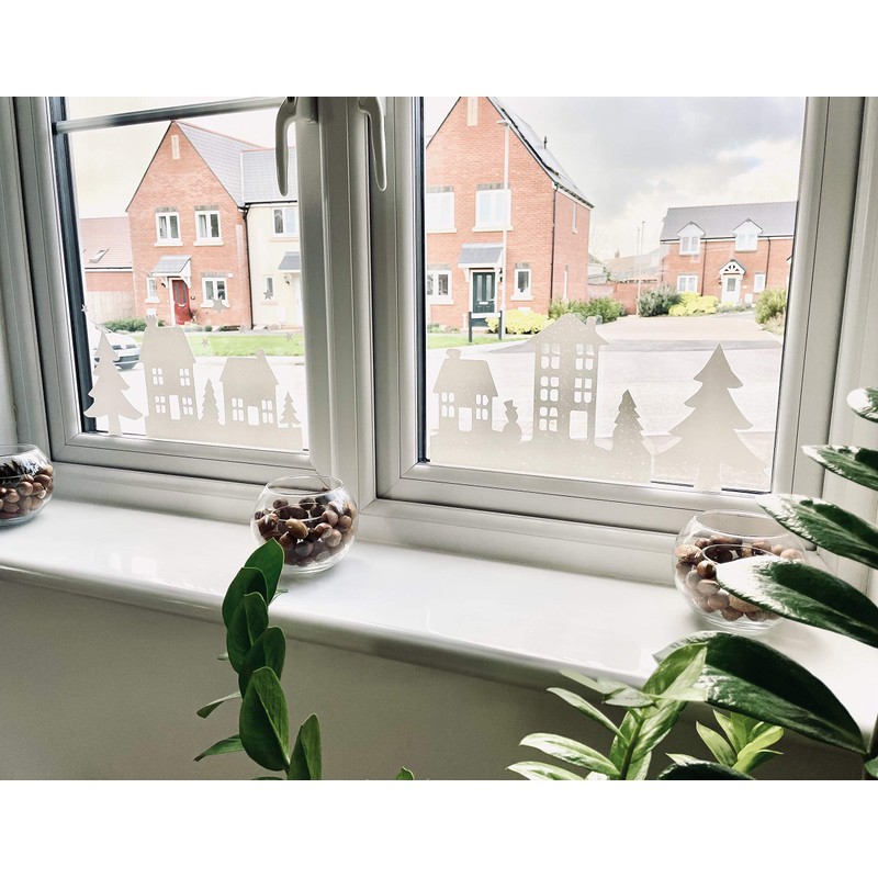 Large Pack Christmas Houses Trees Silhouettes, Window dressing Sticker, Spread