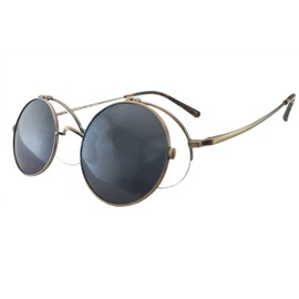 Circleperson Pure Titanium Glasses Polarized Flip up Sunglasses Vintage Small Round 47-21-142 (Bronze/Polarized gray)