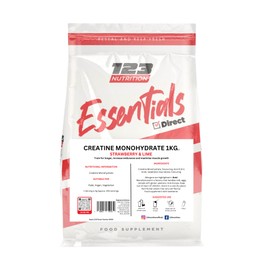 123 Nutrition 123 Nutrition Creatine Monohydrate 1kg, Flavoured, Micronised Creatine for Easy Mixing | Vegan Friendly (1kg, Strawberry and Lime)