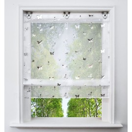 Voile Roman Blind with Silver Hot Embossing Design Roman Curtain Transparent Eyelet Roller Blind Window Curtain (W x H 80 x 130 cm, Butterfly)