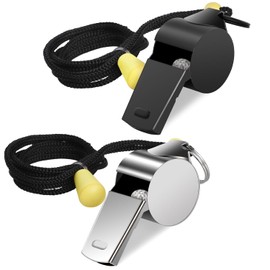 GeeRic Silbato Deportivo de Acero Inoxidable con Cordón, 2pcs Silbato Deportivo con Sonido Fuerte y Nítido para Árbitros Campismo y Supervivencia Silbato de Emergencia