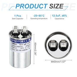 sourcing map 12.5MFD CBB65 Run Start Capacitor 12.5uF, 370/440V Round AC Capacitor for AC Motor Run, HVAC, Air Conditioner, Condenser Motors