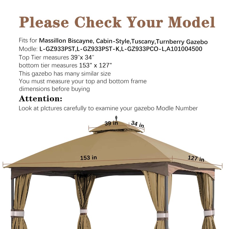 SCOCANOPY Replacement Top for 10x12 FT Gazebo Massillon Biscayne,Cabin-Style L-GZ933PST,Turnberry