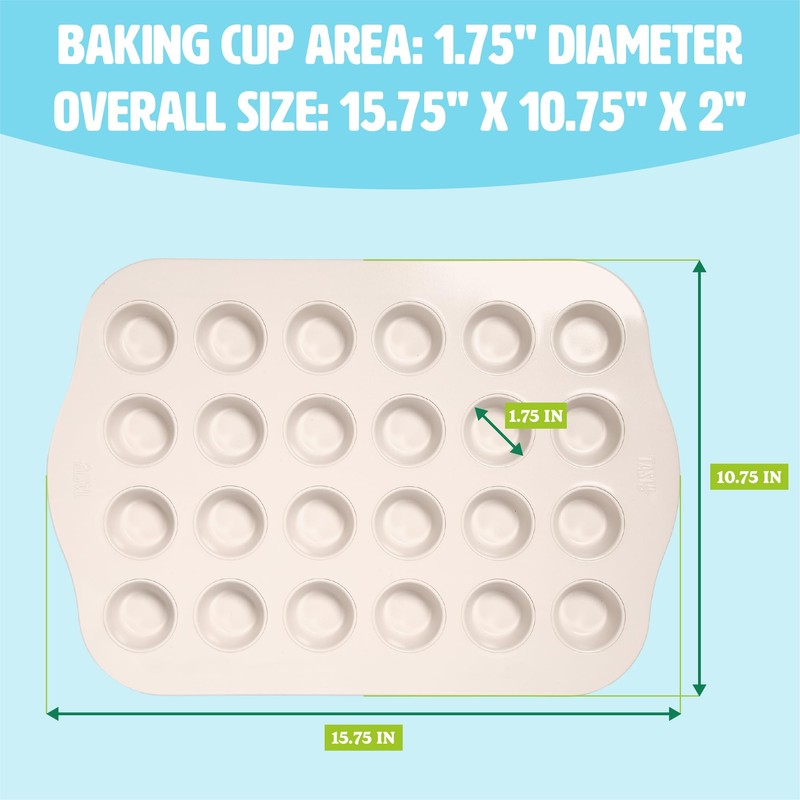 Tasty Clean Ceramic 24-Cup Mini Muffin Pan, Durable Aluminized Steel