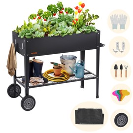 VEVOR Raised Planter Box with Legs and Wheels, Larger Size 43.3x19.5x31.5 Outdoor Elevated Garden Bed On Wheel, Metal Planting Boxes for Growing Flowers/Vegetables/Herbs in Backyard/Garden/Balcony