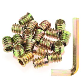 Kindroufly 3/8"-16 x 20mm Threaded Inserts, Nut Inserts, Wood Inserts, Zinc Plated Carbon Steel, 3/8-16 Threaded Inserts with Hex Wrench for Wood Furniture Screw, Total 21 Pieces