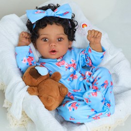 SCOM Lifelike Reborn Black Girl - 20 Inch African American Newborn Baby Girl, Real Life Baby Dolls with Weighted Soft Cloth Body for Kids Age 3 +
